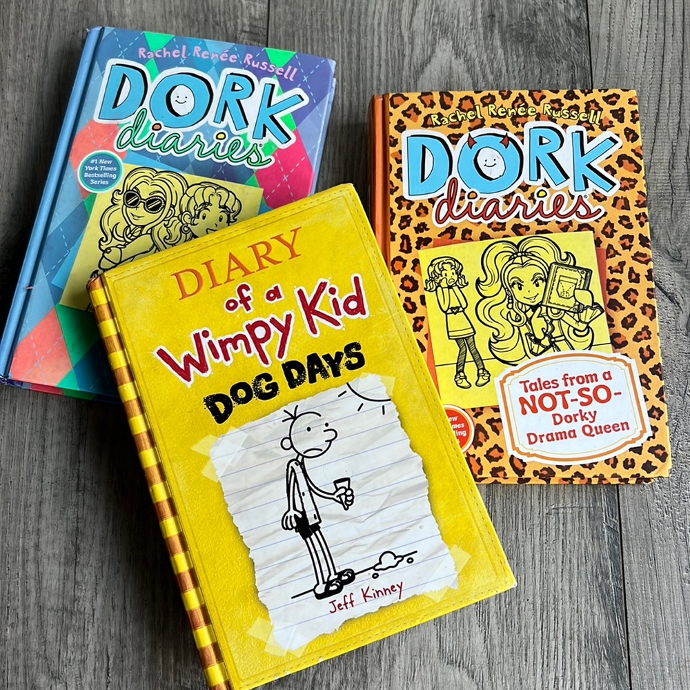 Books Dork Diaries and Diary of a Wimpy Kid Dog Days 3 Chapter Books